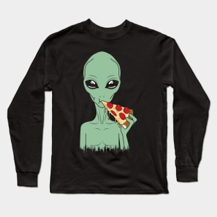 Alien Eating Pizza Long Sleeve T-Shirt